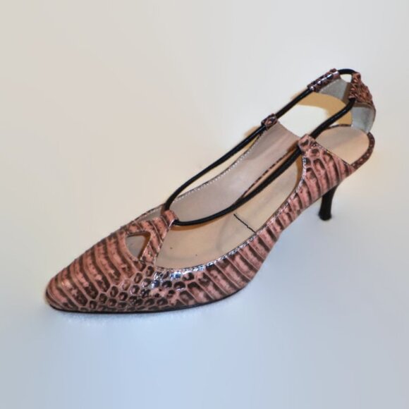 Elizabeth and James Pink Croc-Embossed Heels - Picture 1 of 6
